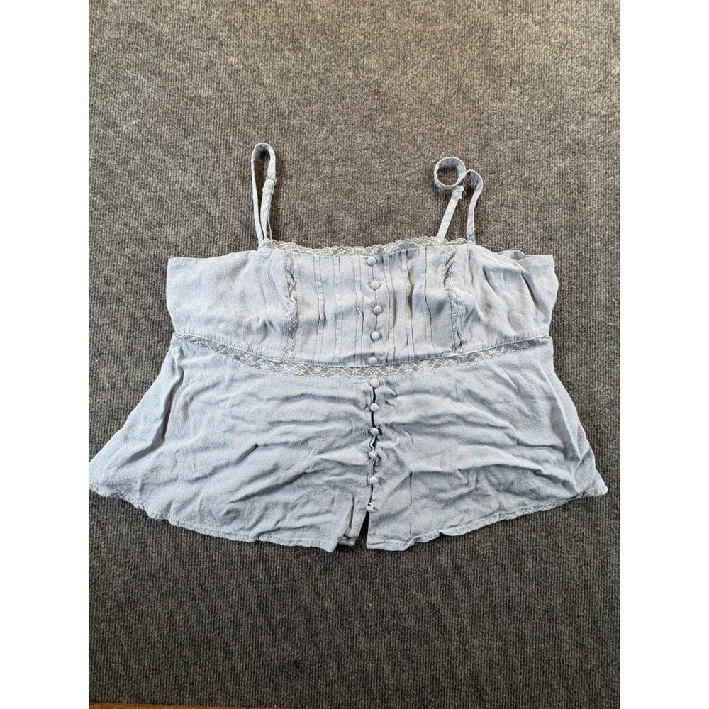 Light Blue Lace Trim Button Front Babydoll Camisole Peplum Tank Top